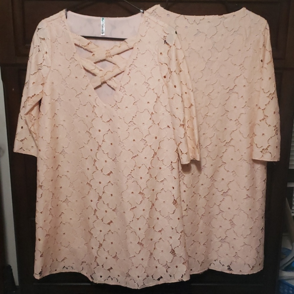 Chic floral lace cutout v neck blush pink dress LN